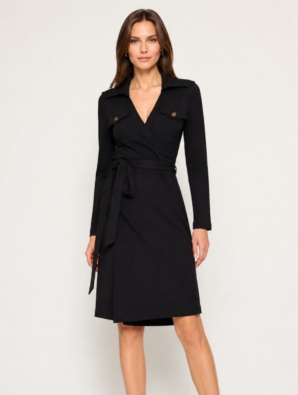 DVF Black Wool Wrap Dress | US 2